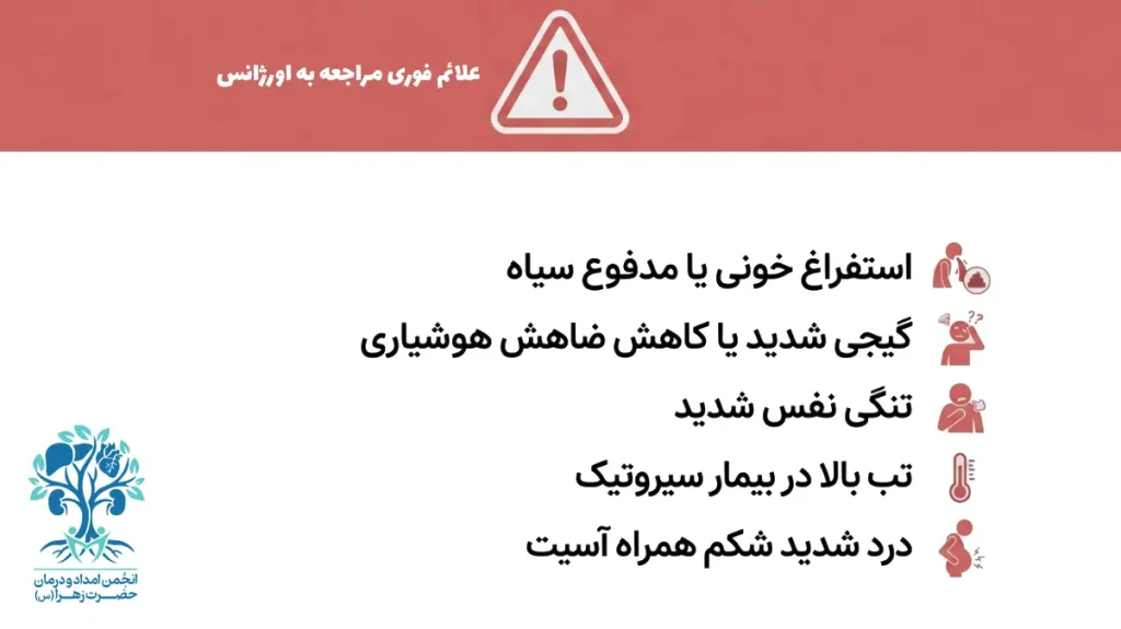 علائم فوری مراجعه به اورژانس پیوند کبد
